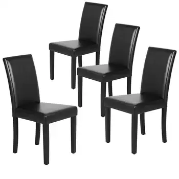 Обеденные стулья Parsons с высокой спинкой, обтянутые искусственной кожей Easyfashion, набор из 4-х, черный