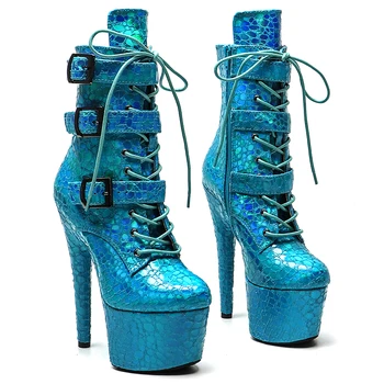Leecabe 17 см/7 дюймов, обувь для танцев на шесте с голографическим верхом из искусственной кожи, обувь для танцев на шесте на платформе на высоком каблуке