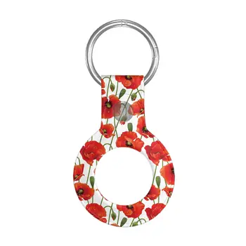 Чехол для AirTag с цветочным принтом Poppy Flowers, мягкий, с брелоком и ремешком на запястье, удобный для переноски, прочный, защищенный от царапин