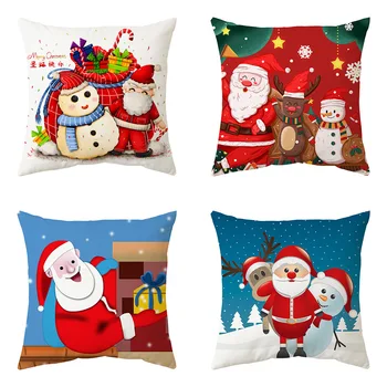 Простые рождественские наволочки 45x45 с принтом лося и снеговика, полиэфирные квадратные чехлы для подушек, декоративные подушки для диванных диванов