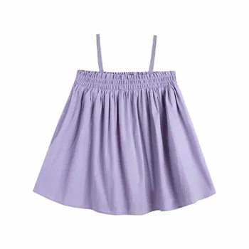Детское летнее платье для девочек 2023 года от 3 до 8 лет Фиолетовое хлопковое платье без бретелек на бретельках