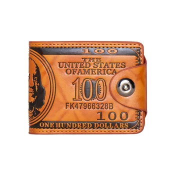 мужской короткий кошелек из мягкой кожи с принтом 100 долларов, черные / коричневые повседневные кошельки для денег, удостоверяющих личность