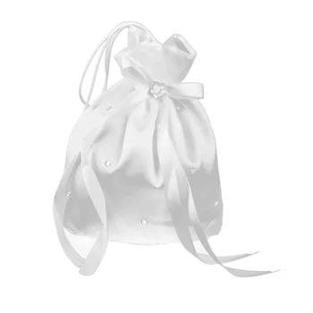 Свадебная сумка-тележка с завязками для девочек-цветочниц, кристально белая атласная сумочка для украшения дома