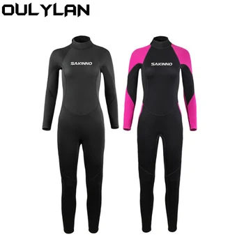 Женский гидрокостюм Oulylan из неопрена толщиной 3 мм, цельный костюм для подводного плавания, серфинга, водолазный костюм с длинными рукавами, защищающий от холода женский купальник