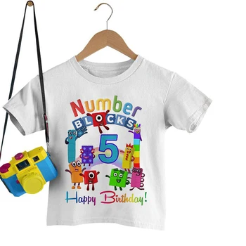 Новая летняя футболка для мальчиков на день рождения от 1 до 9 лет, топы для девочек, футболки с цифрами и графическим принтом, детская одежда, Милая детская одежда, топы