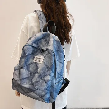 Джинсовый синий студенческий рюкзак, повседневная школьная сумка большой вместимости для младших школьников, Студенческий кампус Lingge Backpack 2023