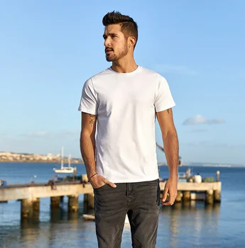 J1120 Мужская футболка с короткими рукавами, летняя мужская приталенная мужская белая футболка с круглым вырезом, однотонная рубашка с низом