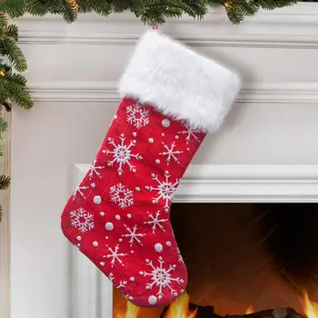 Рождественский чулок многоразового использования вязаный рождественский чулок с большой красной снежинкой для украшения Рождественской елки, подарочный пакет, подвеска