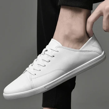 Классические мужские кожаные белые туфли на шнуровке, мужская модная повседневная износостойкая обувь, нескользящие кроссовки Wild для настольных игр