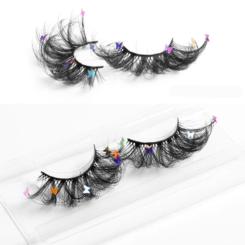 Высококачественная 1 Пара Разноцветных накладных ресниц с блестками-бабочками, Наращивание ресниц из искусственной норки, Черная лента, Накладные ресницы