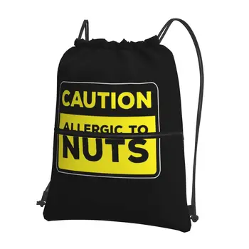 Забавный желтый дорожный знак - Осторожно, Аллергия на орехи, рюкзаки, сумка на шнурке, карманные сумки для книг на шнурке для школьников