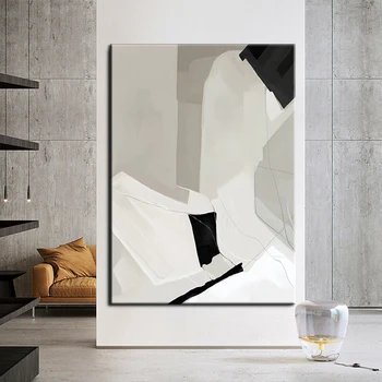 Картина маслом, ручная роспись, черно-белая минималистичная геометрическая настенная роспись в гостиной, Абстрактные висячие картины