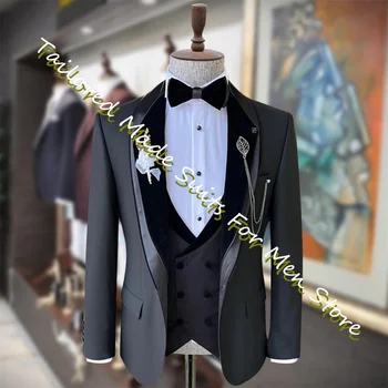 Классический мужской костюм, свадебное платье, официальная одежда жениха, приталенный комплект из 3 предметов, роскошные Красивые комплекты блейзеров, костюмы в итальянском стиле