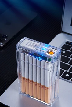 Прозрачный портсигар 2 в 1 с USB зажигалкой Somking Box вмещает 20 шт. Коробок для хранения сигарет Мужские Женские принадлежности для курения