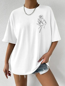 Женская футболка с цветочным принтом для лица, Пляжная эстетика, модные летние забавные свободные футболки, Женский повседневный эстетический топ